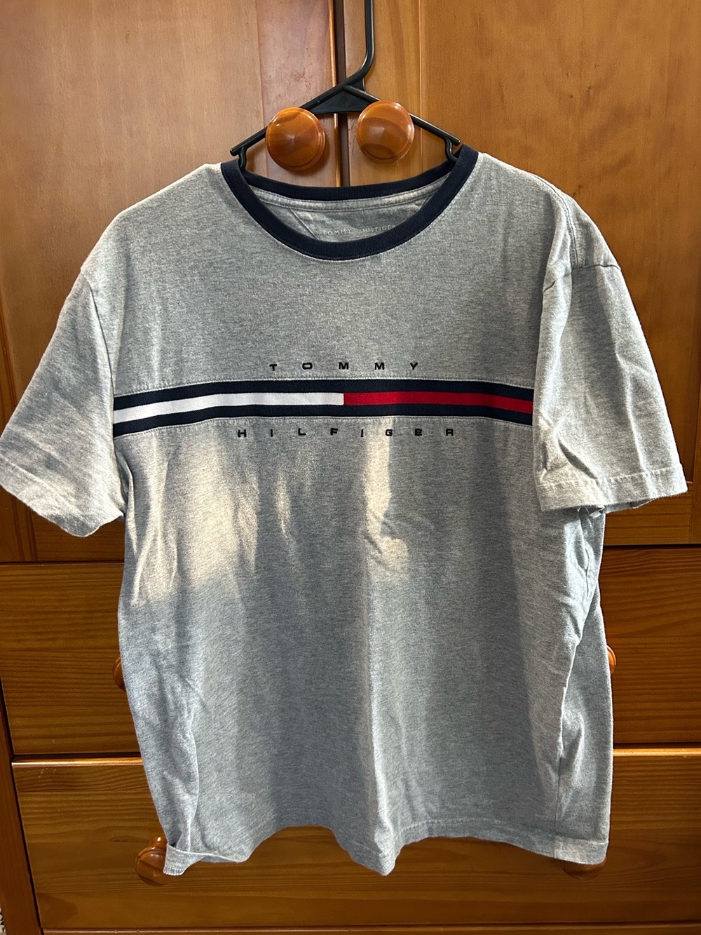 Tommy Hilfiger Classic Gray Logo Stripe Crew Neck T-Shirt
